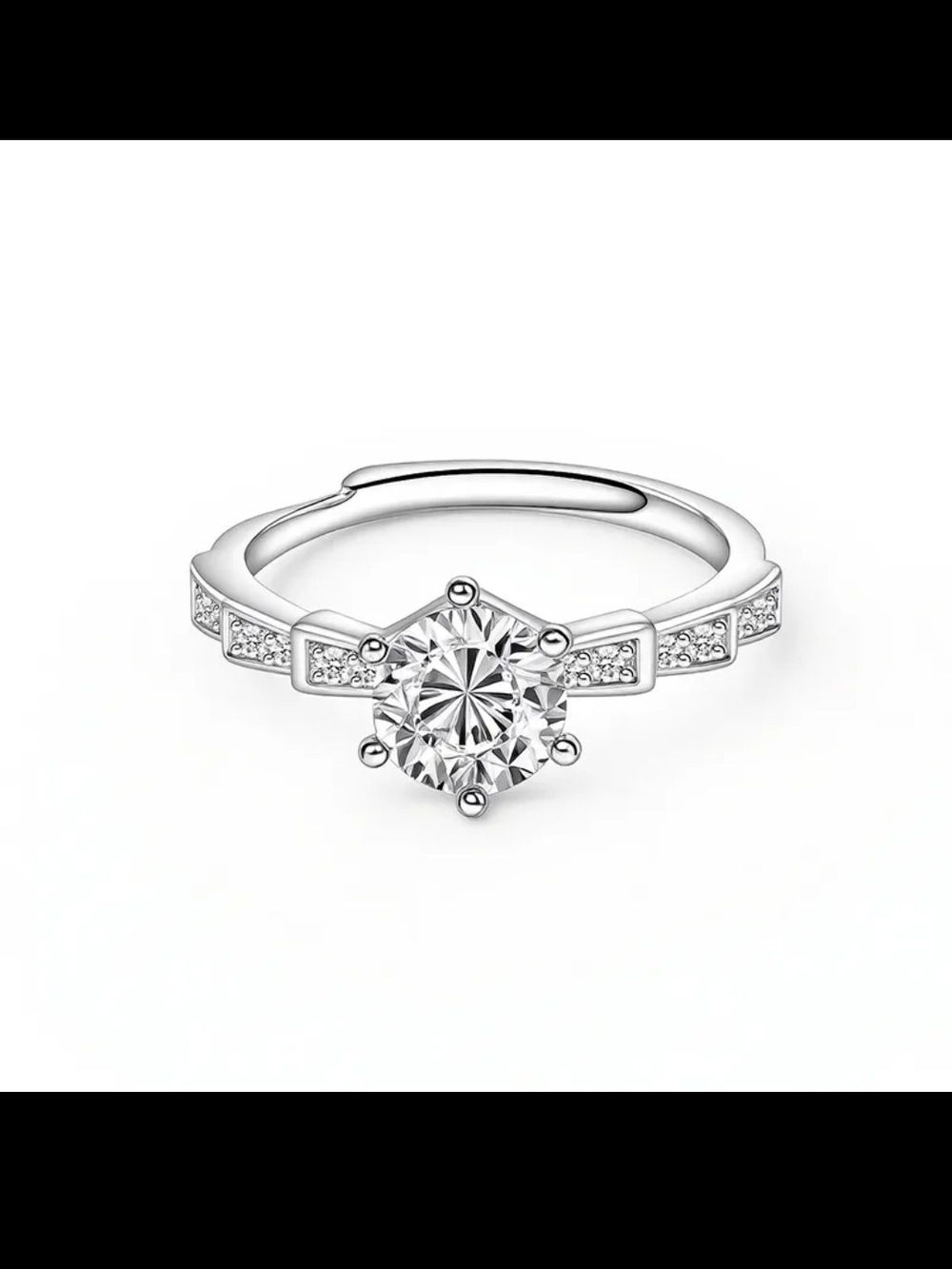 Adjustable Solitaire Zircon Style Ring Silver Tone